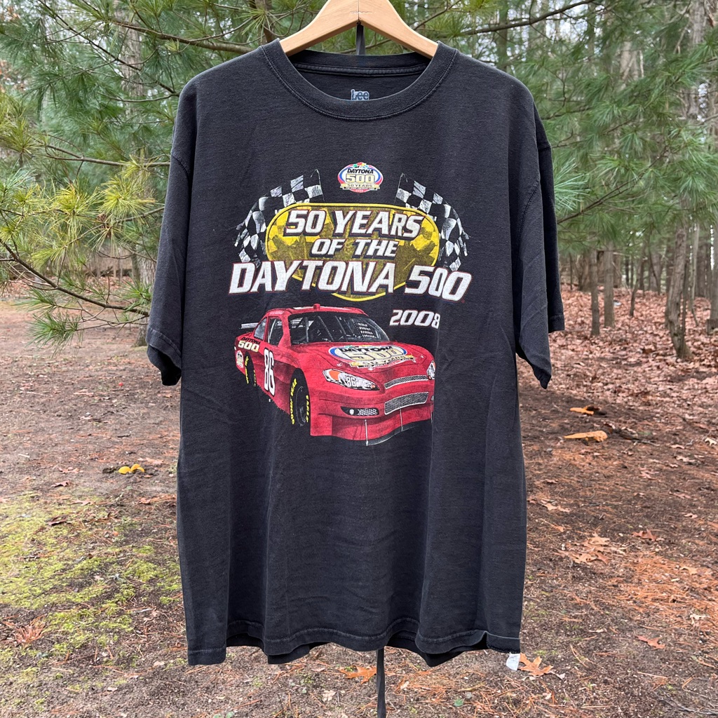 2008 Nascar Daytona 500 Racing TShirt Black Summer Sporty Bloke Core